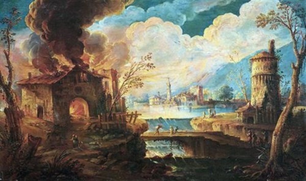 Roncelli Paesaggio con incendio 