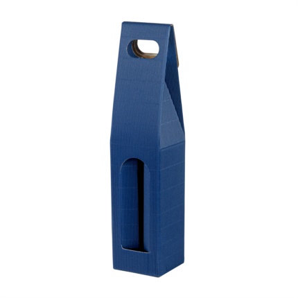 One bottle box with handle blue exposed flute 