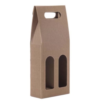 2-bottle box with handle tobacco-brownn exposed flute 