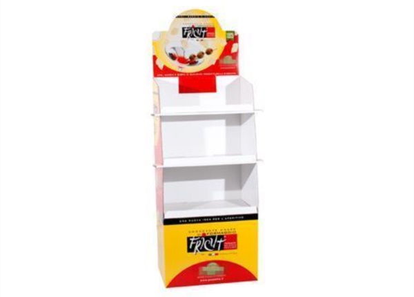 Three shelves display 